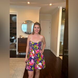 Parker Strapless Floral Dress 100% silk size Medium